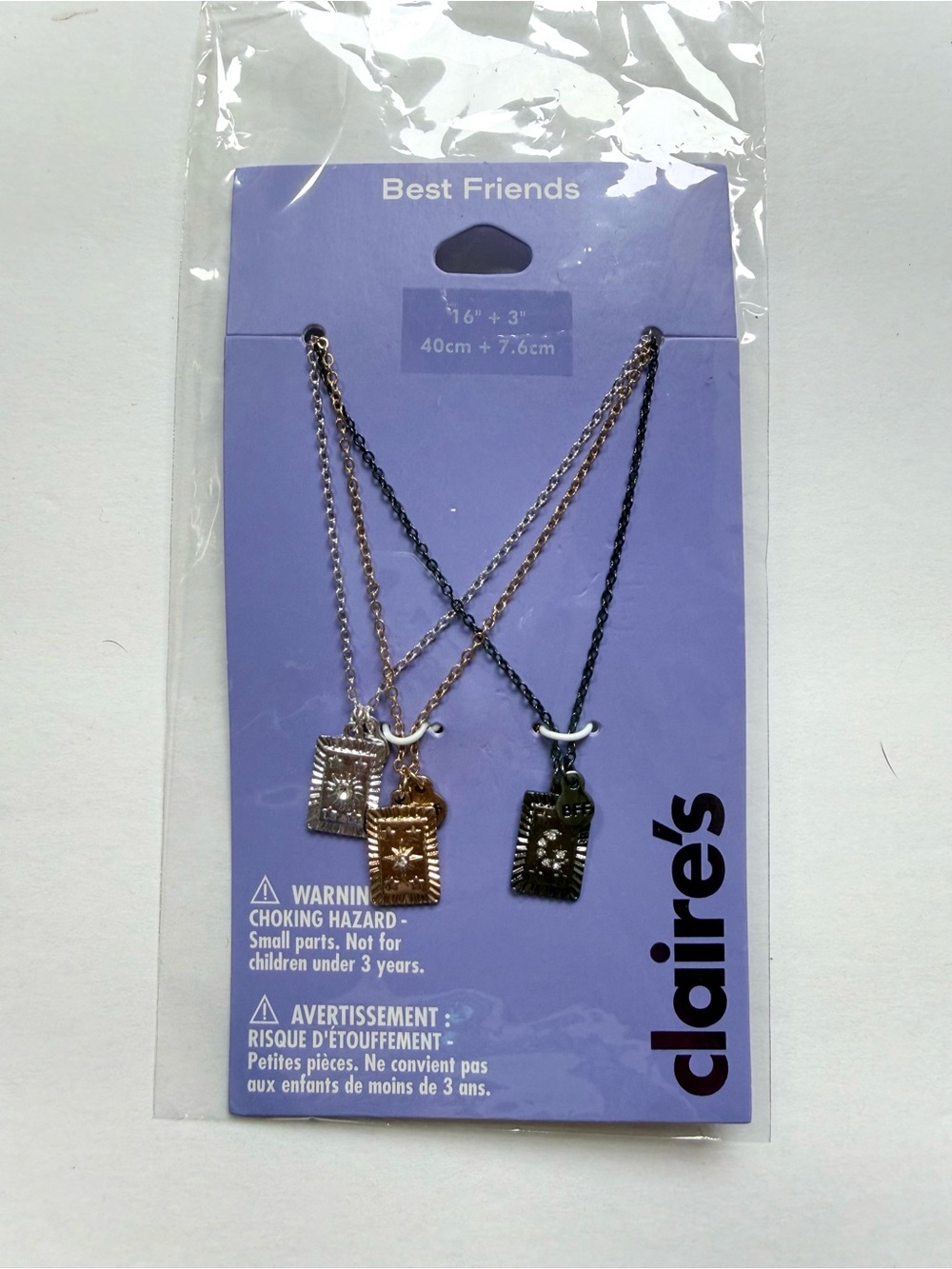 Claire's Three-Tone Best Friends Layered Necklace Set - Silver, Rose Gold, Black